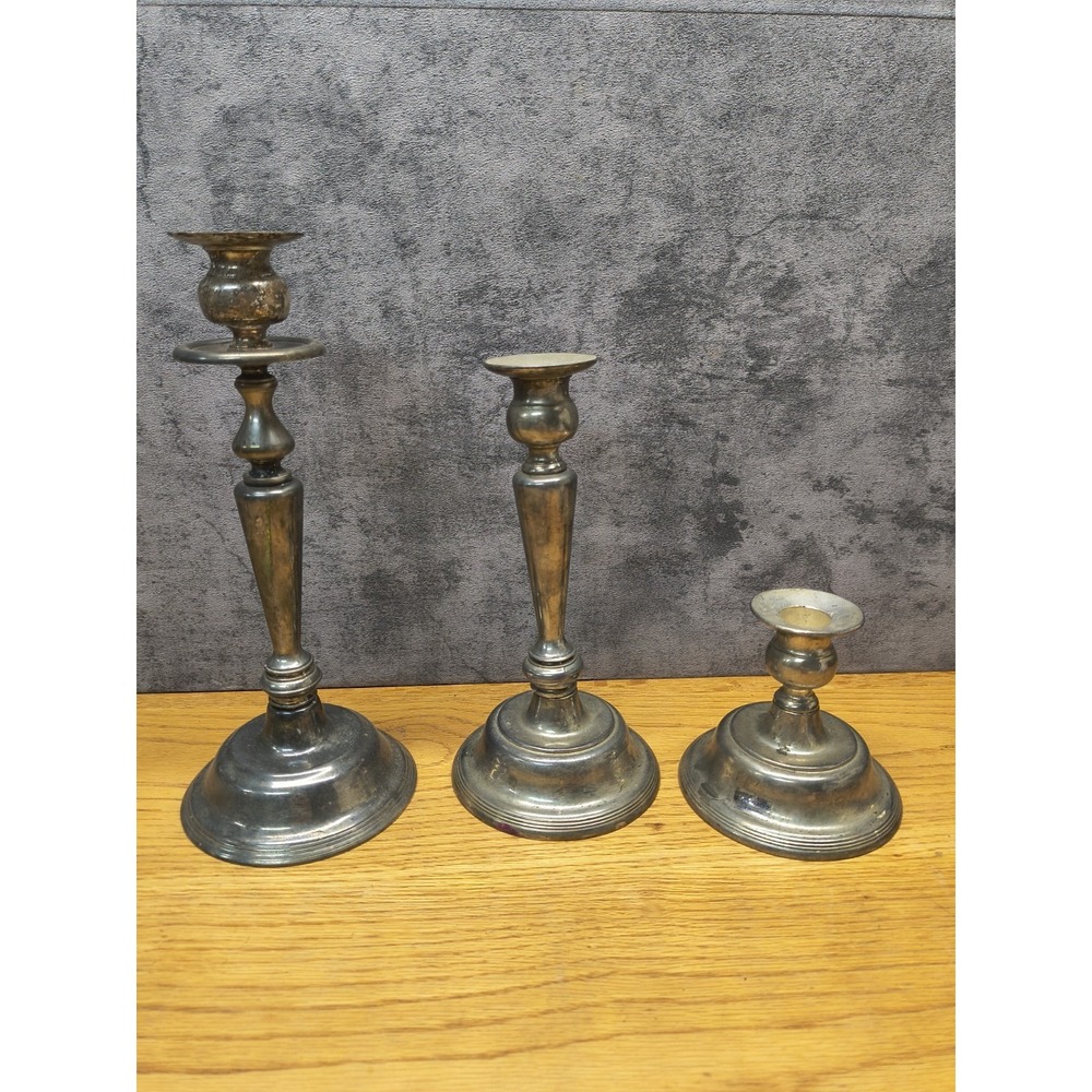 Lot Of 3 Vintage International Silver Co.  Plated Candlestands 3 Different Sizes